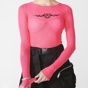 I.AM.GIA Neon Pink Sheer Long Sleeve Top Women’s XS